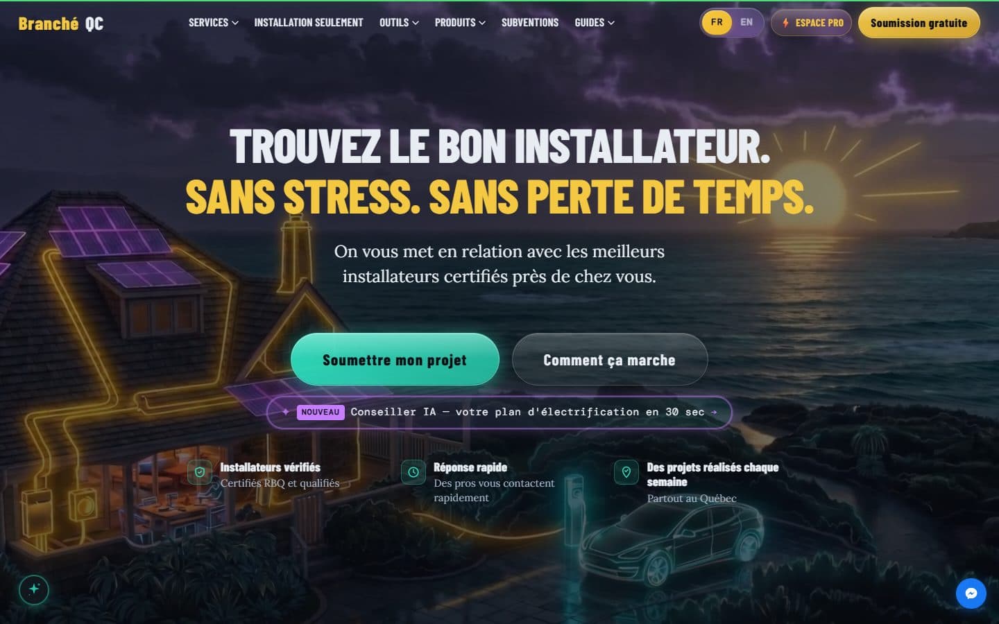 Page d'accueil du site BranchéQC