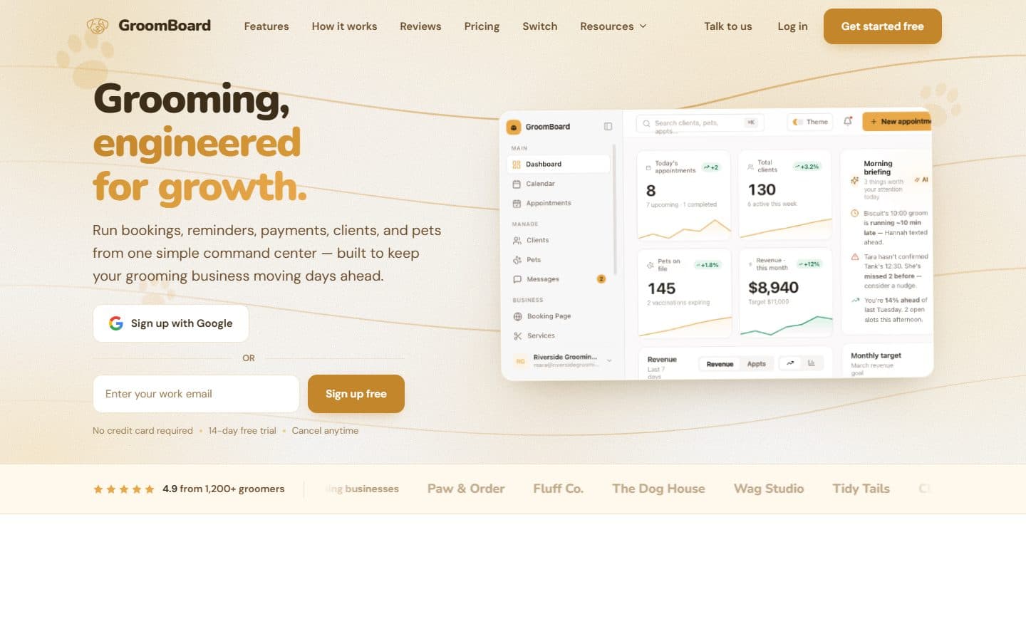 Page d'accueil du site GroomBoard